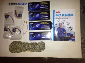 Esc's,motors,tether and lasers from OpenROV trip